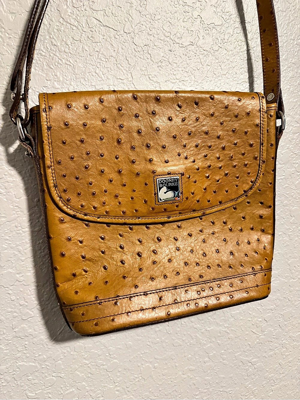 Dooney & Bourke Vintage Ostrich-Embossed Crossbody Bag in Brown